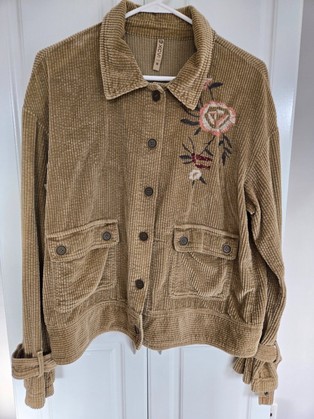 XCVI Elki Relaxed Corduroy Floral Embroidered Cotton Jacket with Pockets size M